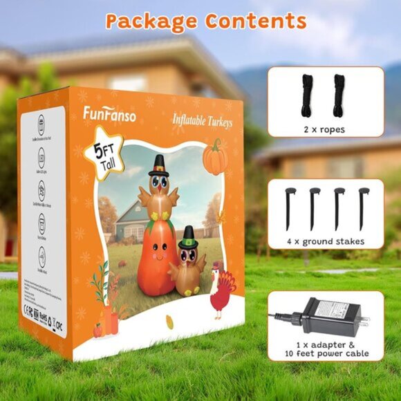 🆕5FT Christmas Inflatable Turkey Pumpkin Built-in LED Light Outdoor Decoration - Picture 8 of 8